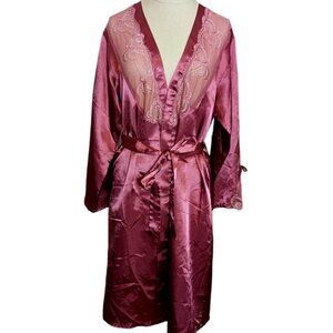 Vintage Robe Satin Lace Loungewear Boho Sash‎ Coastal Grandma Girly Lingerie